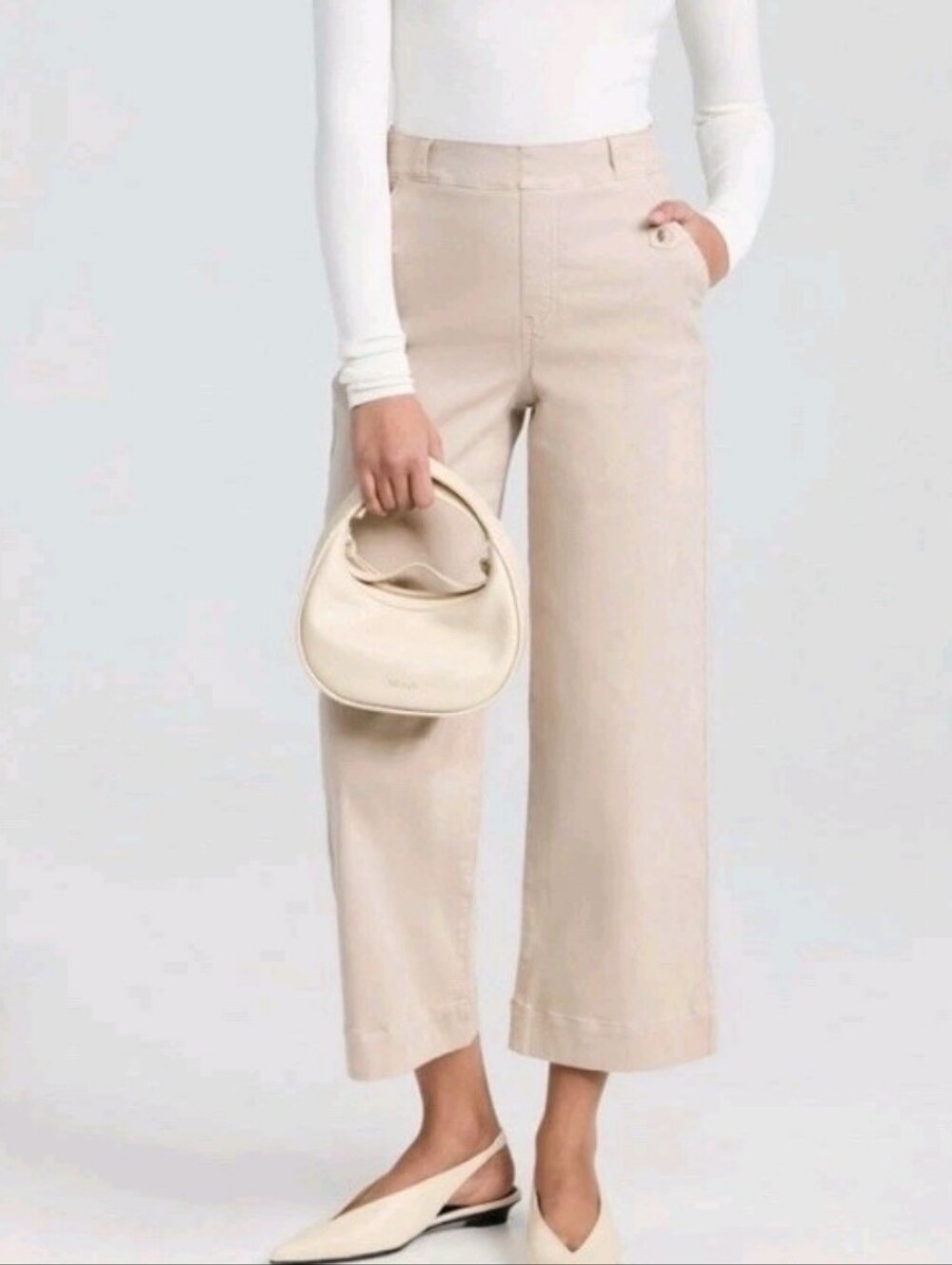 NWT SPANX Stretch Twill Cropped Wide Leg Pants in Bone, Size S